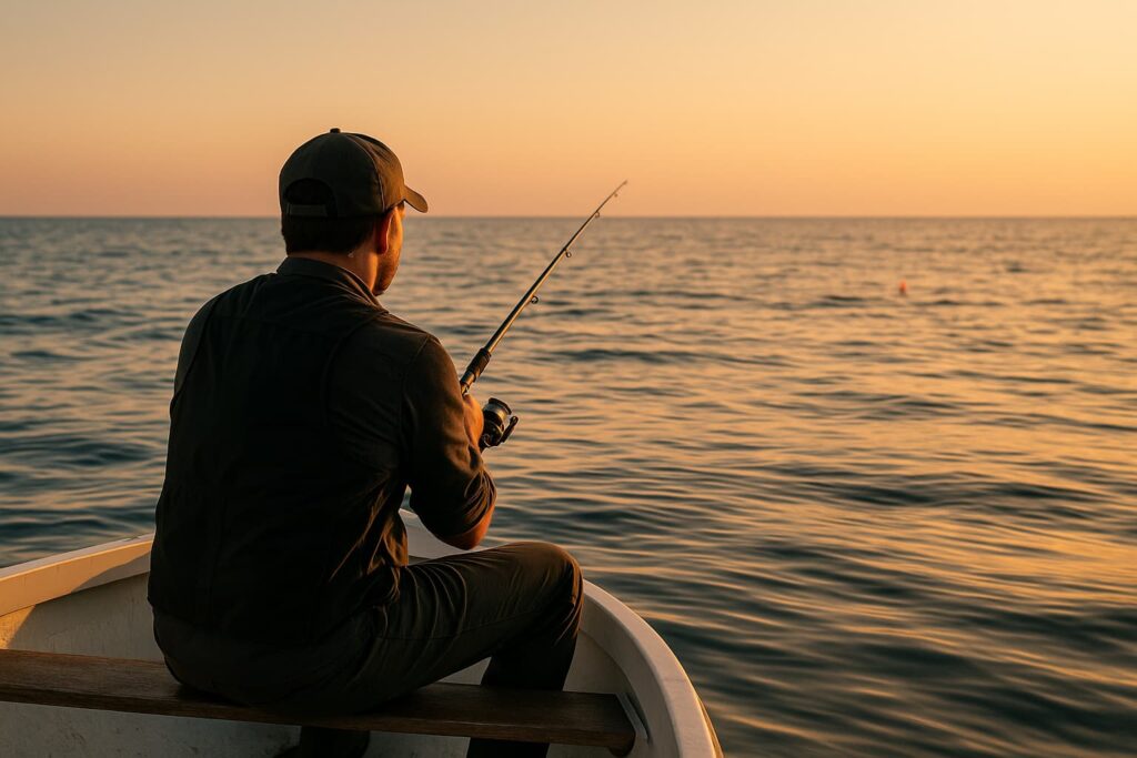 Un pêcheur en mer utilisant un buldo