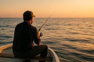 Un pêcheur en mer utilisant un buldo